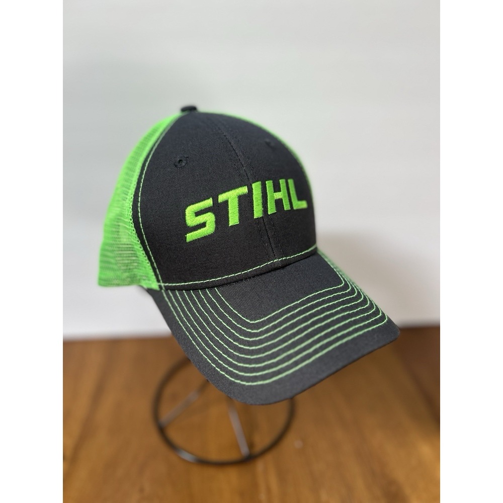 Stihl Baseball Cap Hat Mesh Snap Back  Embroidered Neon Green Black Trucker